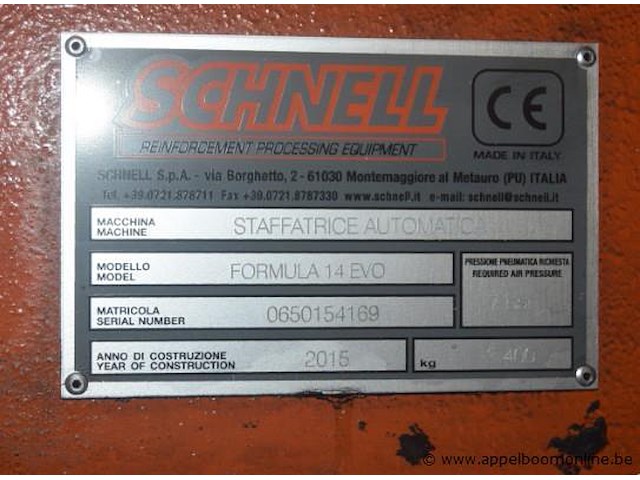 Volautomatische bidirectionele beugelmachine voor draadstaal schnell formula 14 evo, bj 2015, srnr 0650154169dia 8mm/14mm, compleet met besturing - afbeelding 11 van  11