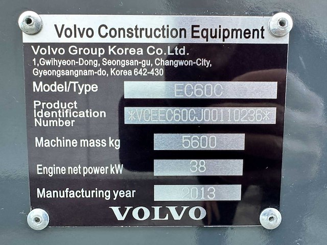Volvo - 2013 - ec60c - midigraafmachine - afbeelding 39 van  44