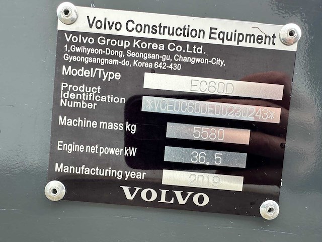 Volvo - 2019 - ec60d - midigraafmachine - afbeelding 36 van  41