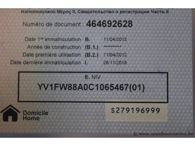 Volvo v60, yv1fw88a0c1065467, 1e insch 11/04/2012, 256783km, 120kw, 1984cm³, diesel, automaat, break/stationwagen, euro 5, mtm 2200kg, tarra 1731kg, 2 sleutels, keuring tot 26/11/2023, inschrijvingsbewijs deel i en ii en gelijkvormigheidsattest - afbeelding 11 van  22