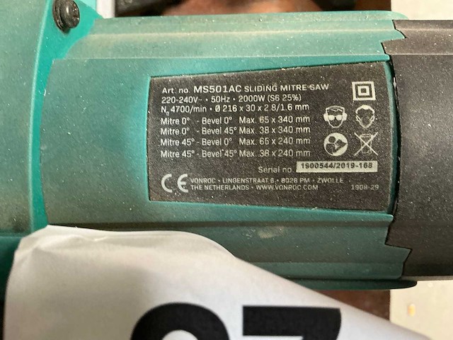 Vonroc ms501ac afkortzaag - afbeelding 5 van  5
