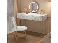 Voorgemonteerde kaptafel - met fluwelen stoel - make-uptafel - verstelbare led-spiegel - wit+goud - afbeelding 3 van  8