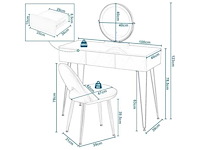 Voorgemonteerde kaptafel - met fluwelen stoel - make-uptafel - verstelbare led-spiegel - wit+goud - afbeelding 5 van  8
