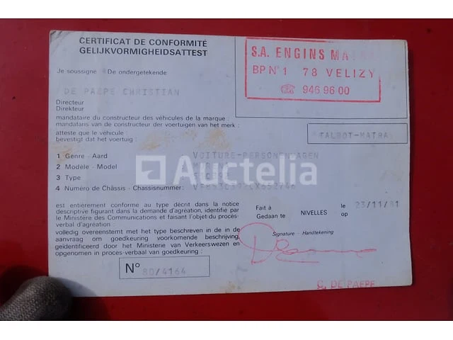 Voorouder talbot matra murena 1600 car (vin: vf853c392cx652746) - afbeelding 20 van  30