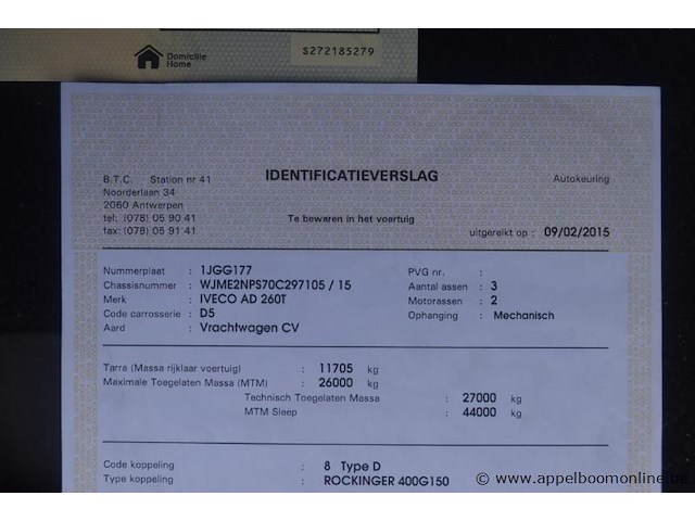 Vrachtwagen iveco, ad 260t, wjme2nps70c297105, 1e insch 10/12/2014, 8710cm³, 265kw, diesel, euro vi, 133964km vlgs ltst keuring (2025), inschrijvingsbewijs deel i en ii, keuringsbewijs (geldig tot 07/10/2026), gelijkvormigheidsattest, identificatieverslag - afbeelding 4 van  18