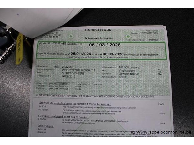 Vrachtwagen mercedes, atego, wdb9702581l785086, 1e insch 26/08/2013, 6374cm³, 175kw, diesel, 507832km, keuring geldig tot 06/03/2026, kentekenbewijs deel i, identificatieverslag, gelijkvormigheidsattest - afbeelding 9 van  21