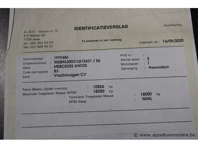 Vrachtwagen mercedes-benz, antos, wdb9630031l815431, 1e insch 18/12/2013, 10677cm³, 240kw, diesel, euro vi, 741 867km, kentekenbewijs deel i + ii, gelijkvormigheidsattest, keuring geldig tot 14/09/26, identificatieverslag - afbeelding 9 van  19