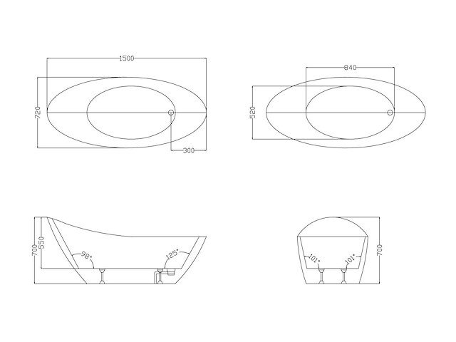 Vrijstaand bad met kranen - 220l - wit - afbeelding 8 van  9