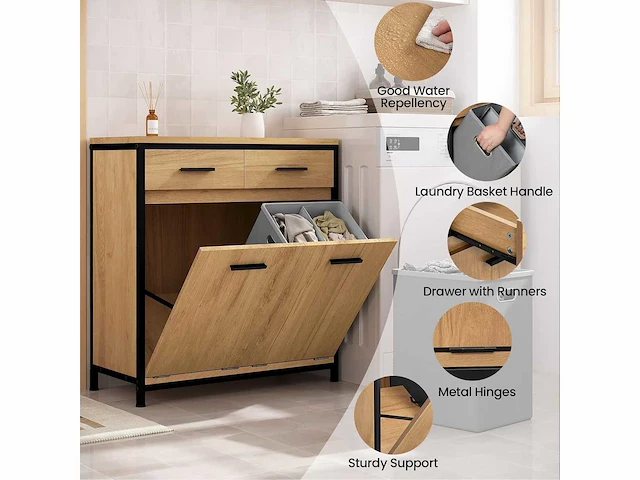Vrijstaand badkamerkast 72,5x80x34cm, 2 lades en 2 manden - afbeelding 5 van  9
