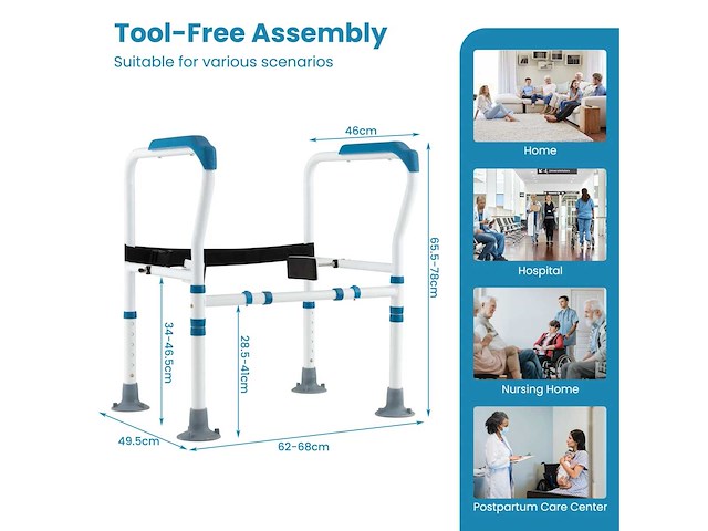 Vrijstaand toiletveiligheidsframe met verstelbare hoogte en breedte - afbeelding 3 van  4