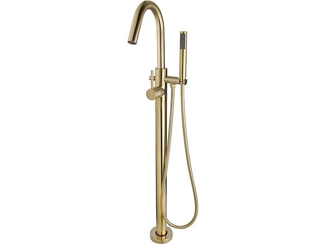 Vrijstaande badkraan compleet 1 greeps met handdouche geborsteld messing - afbeelding 1 van  1