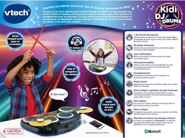 Vtech - kidi dj drums, kids elektronische drumset met lichtpads (x2) - afbeelding 5 van  8
