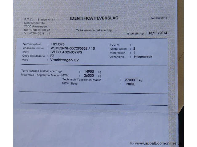 Vuilnisvrachtwagen iveco stralis pusher 4000, datum 1ste inschr 29/10/2014, chassis nr wjme2nnhc60c29556, diesel, euro vi, km-stand laatste keuring 115626, ttm 27000kg, schade rondom - afbeelding 11 van  22