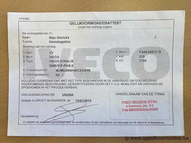 Vuilniswagen iveco ad260s31, datum 1ste inschrijving 24/1/2012, chassisnummer wjme2nnh40c242896, km-stabd laatste keuring 109.745, euro eev - afbeelding 2 van  14