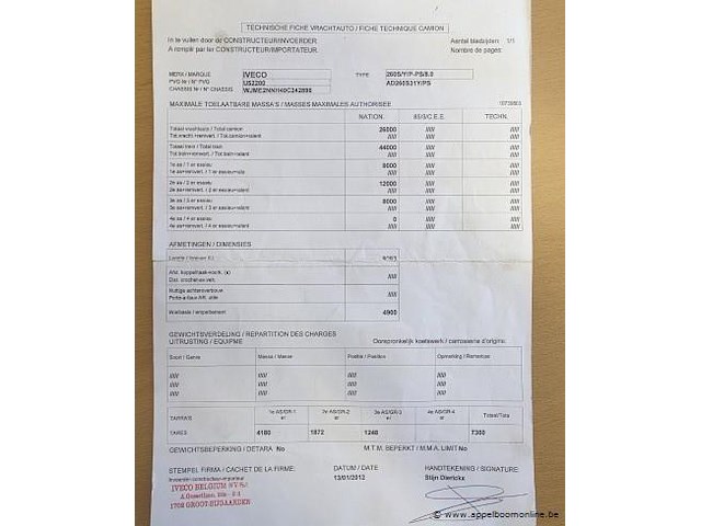 Vuilniswagen iveco ad260s31, datum 1ste inschrijving 24/1/2012, chassisnummer wjme2nnh40c242896, km-stabd laatste keuring 109.745, euro eev - afbeelding 5 van  14