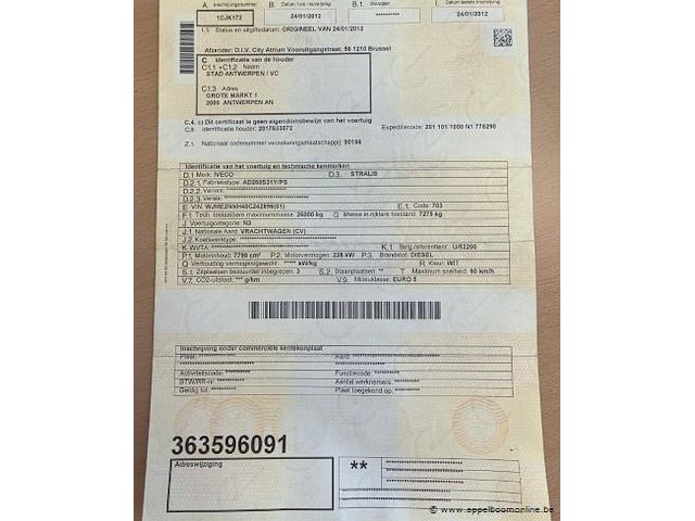 Vuilniswagen iveco ad260s31, datum 1ste inschrijving 24/1/2012, chassisnummer wjme2nnh40c242896, km-stabd laatste keuring 109.745, euro eev - afbeelding 12 van  13