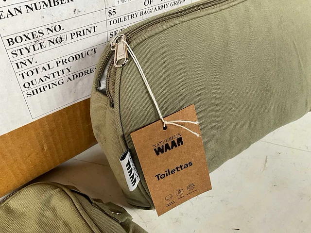 Waar fair trade toilettas katoen met afwasbare voering army green (50x) - afbeelding 3 van  6