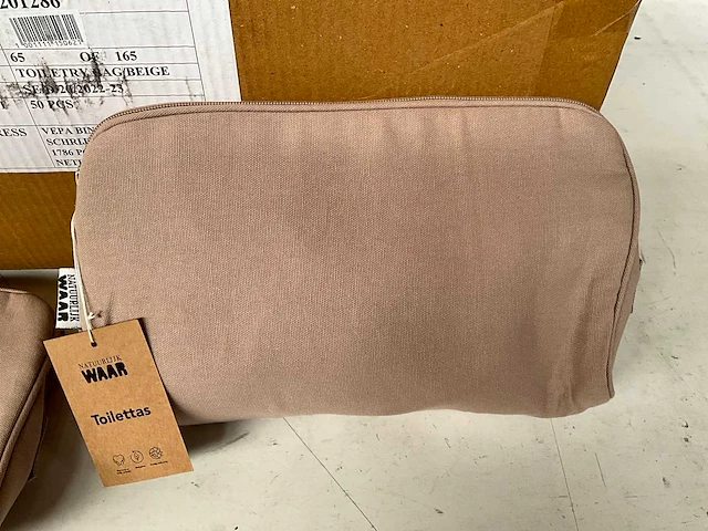 Waar fair trade toilettas katoen met afwasbare voering beige (50x) - afbeelding 2 van  6