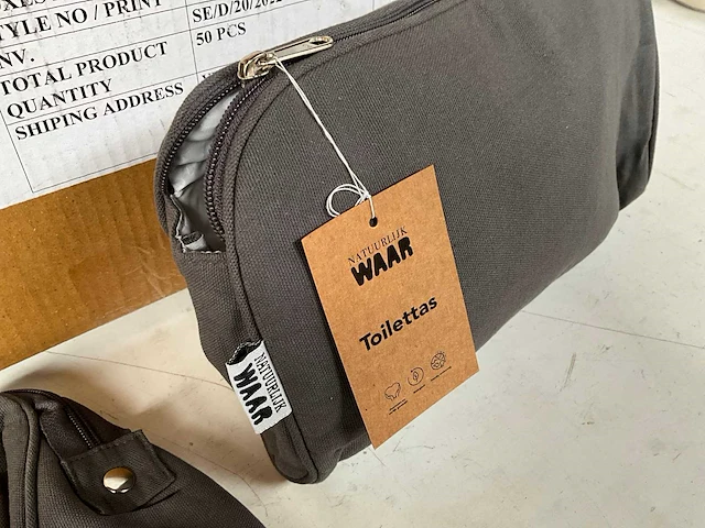 Waar fair trade toilettas katoen met afwasbare voering grijs (50x) - afbeelding 3 van  6