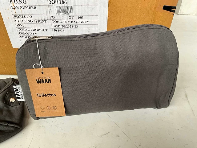 Waar fair trade toilettas katoen met afwasbare voering grijs (50x) - afbeelding 1 van  6