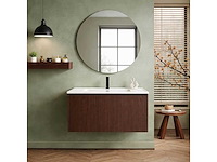 Walnoot badkamer meubel set 80cm incl kraan en spiegel - afbeelding 1 van  2