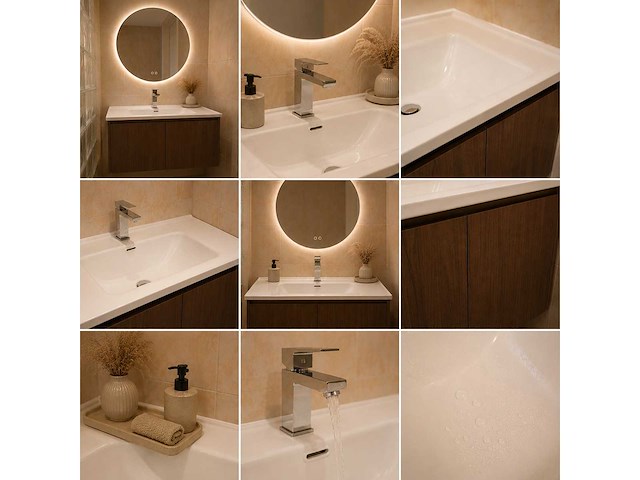 Walnoot badkamer meubel set 80cm incl kraan en spiegel - afbeelding 1 van  1