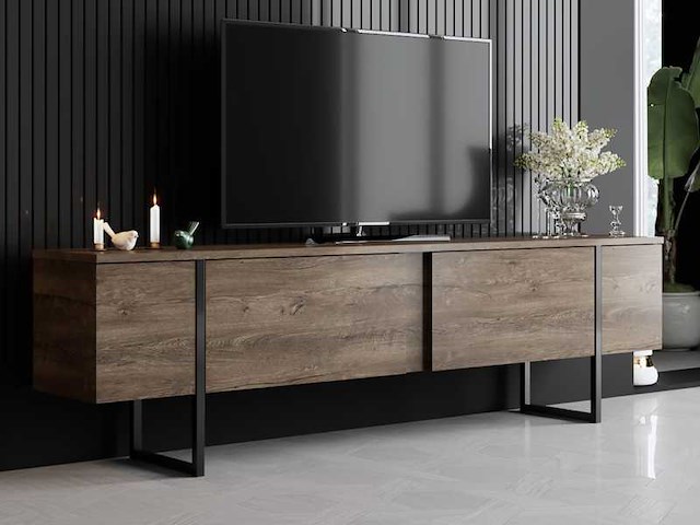 Walnoot en zwart kleuren-tv-meubel - afbeelding 1 van  7