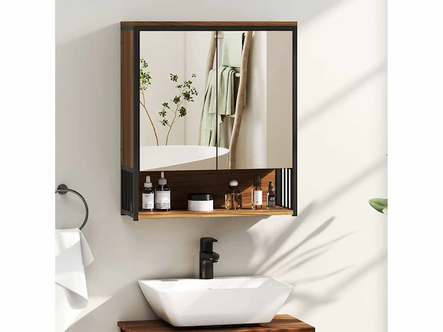 Wandhangend badkamerkastje, badschrank mdf, spaanplaat, brown - afbeelding 1 van  6