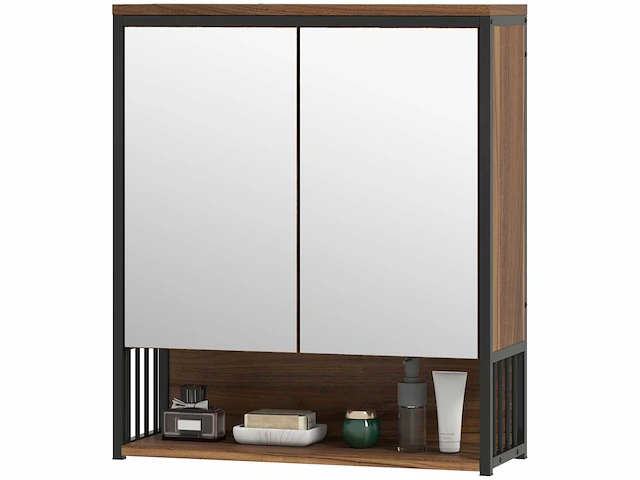 Wandhangend badkamerkastje, badschrank mdf, spaanplaat, brown - afbeelding 2 van  6