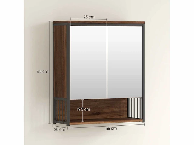 Wandhangend badkamerkastje, badschrank mdf, spaanplaat, brown - afbeelding 3 van  6