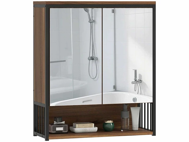 Wandhangend badkamerkastje, badschrank mdf, spaanplaat, brown - afbeelding 6 van  6