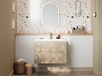 Wandhangende badkamerkast met ingebouwde wastafel - beige streep - 80 cm - afbeelding 1 van  2