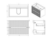 Wandhangende badkamerkast met ingebouwde wastafel - beige streep - 80 cm - afbeelding 4 van  4