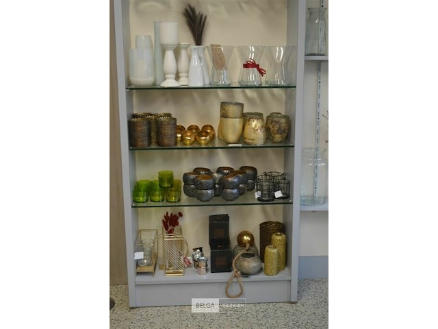 Wandrek met houten en glazen leggers [zelf demomnteren , zonder inhoud]210x200cm - afbeelding 2 van  5