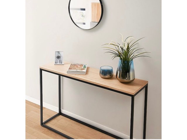 Wandtafel stalen frame massief eiken blad - afbeelding 2 van  2