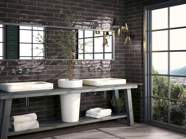 Wandtegels 48m2 koraalzwart glanzend 7,5x30cm - afbeelding 1 van  5