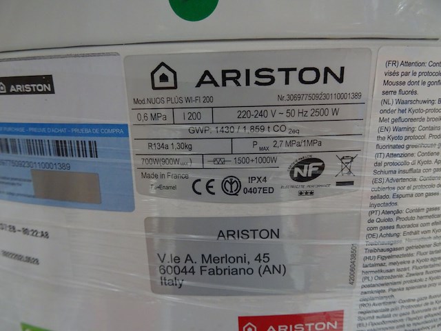 Warmtepompboiler ariston nuos plus wifi 200 - afbeelding 2 van  2