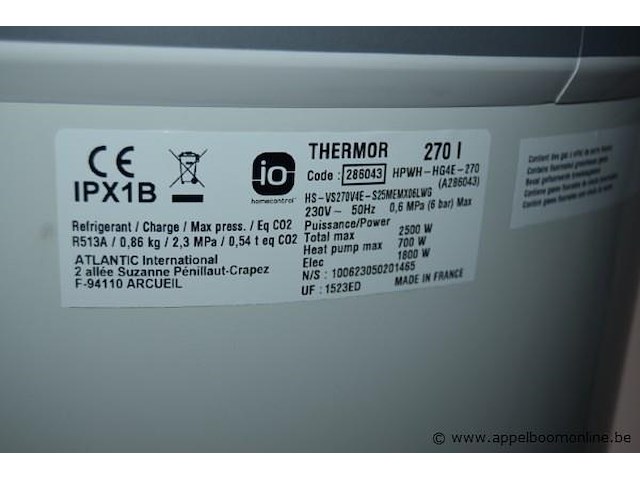 Warmtepompboiler, thermor, hpwh-hg4e-270 270 i, werking niet gekend - afbeelding 2 van  2