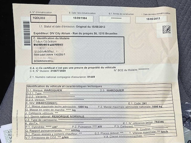 Waroquier 1,5 paardentrailer met papieren - afbeelding 9 van  16