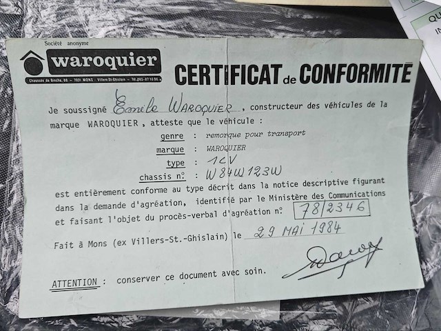 Waroquier 1,5 paardentrailer met papieren - afbeelding 12 van  16