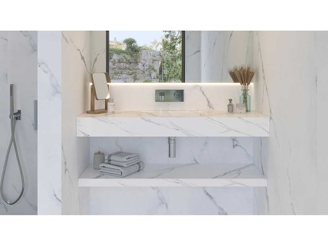Wasbak dubbel + plank calacatta white 120cm - afbeelding 1 van  3