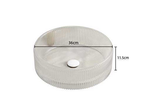 Waskom 36 cm kristalglas rond transparant zonder kraan - afbeelding 4 van  6