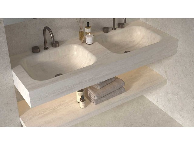 Waskom, dubbele + plank travertine 120 cm - afbeelding 3 van  3