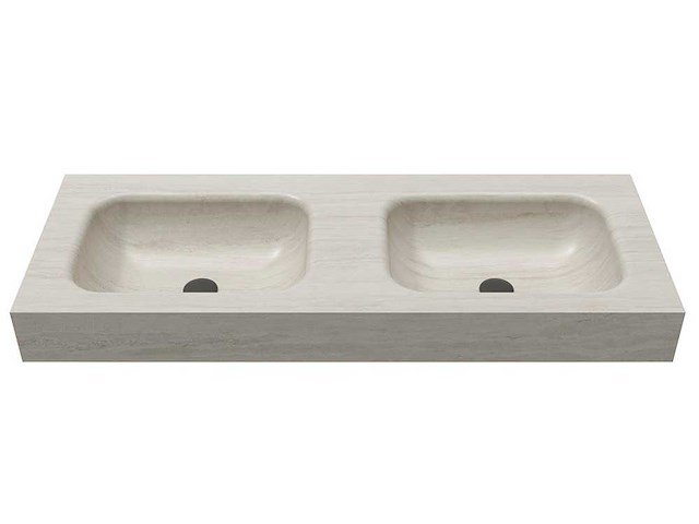 Waskom, dubbele + plank travertine 120 cm - afbeelding 2 van  3