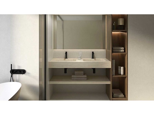 Waskom, dubbele + plank travertine 120 cm - afbeelding 3 van  3
