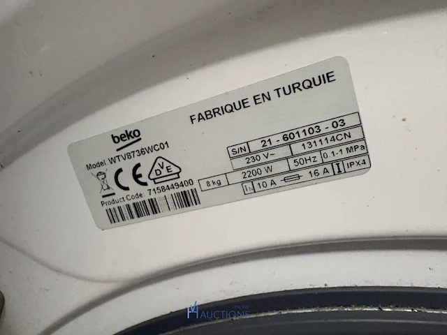 Wasmachine beko wtv8736wc01 - afbeelding 8 van  10