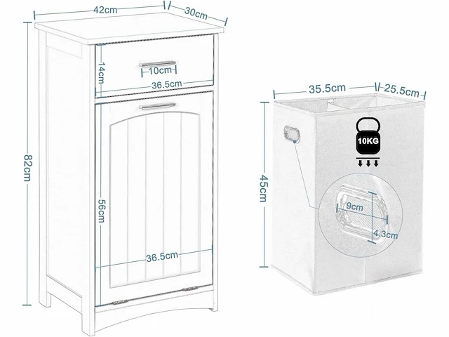 Wasmandkast, badkamerkast met wasmand - afbeelding 1 van  5