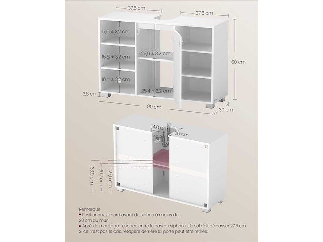 Wastafelkast, met verstelbare planken, 30 x 90 x 60 cm - afbeelding 2 van  5