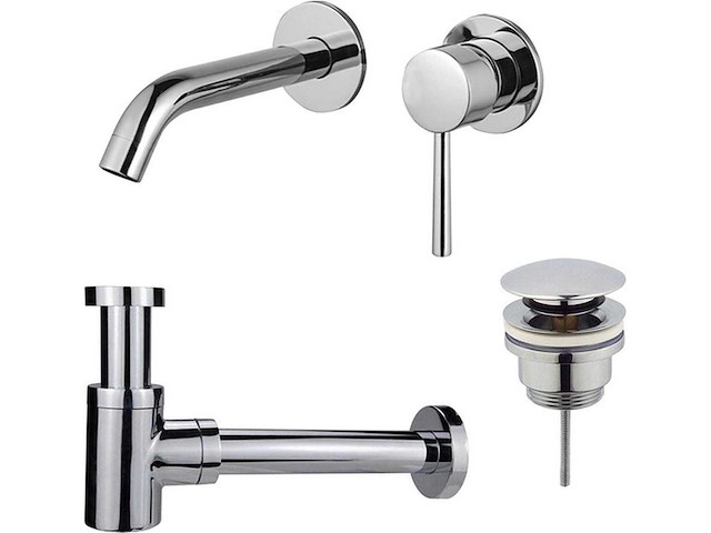 Wastafelkraanset - inbouw wastafelkraan - klikwaste plug - verlaagde design sifon - chroom - afbeelding 1 van  1