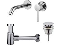 Wastafelkraanset - inbouw wastafelkraan - klikwaste plug - verlaagde design sifon - chroom
